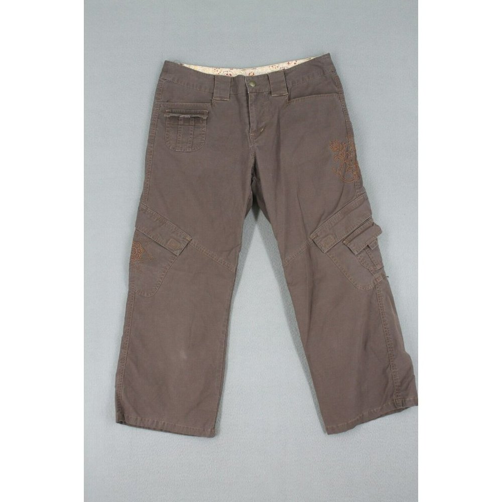 Kuhl Woman's Small Dry Stretch Capri Cargo Pants Embroidered Pockets Khaki